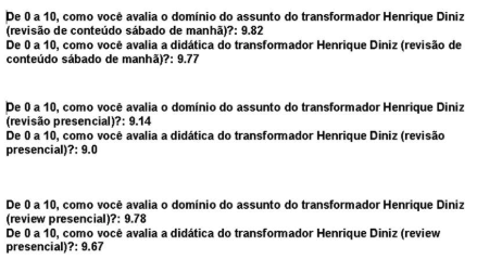 Avaliações reais dos alunos: notas de 9,0 a 9,82
