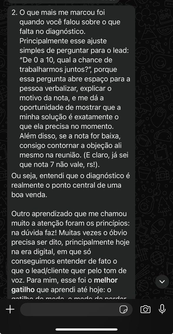 Depoimento sobre a aula de diagnóstico